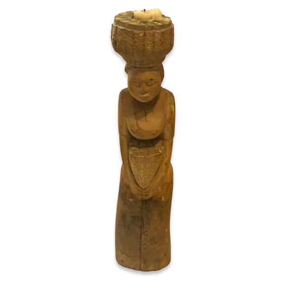 Vintage Hand Carved African women wooden Candle holder - Picture 1 of 15